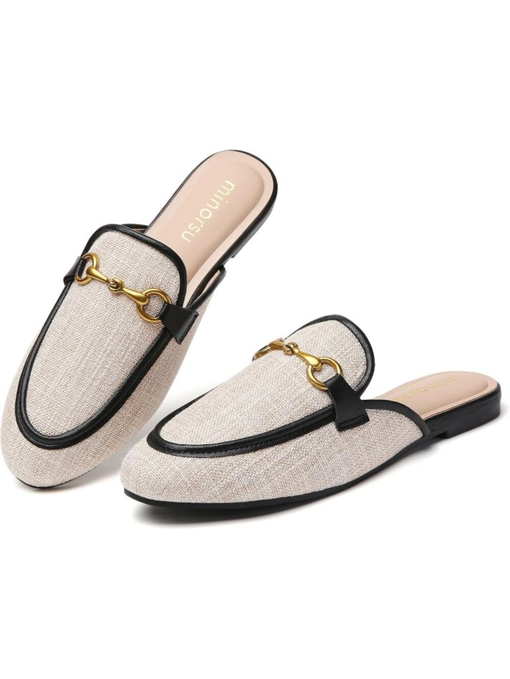 Women's Binding Slip on Round Toe Backless Slides Casual Buckle Flat Loafer Shoe